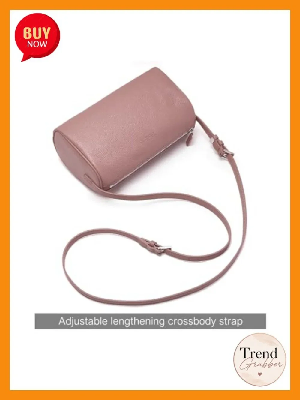 Full-Grain Leather Mini Barrel Crossbody Bag Shoulder Purse for Women